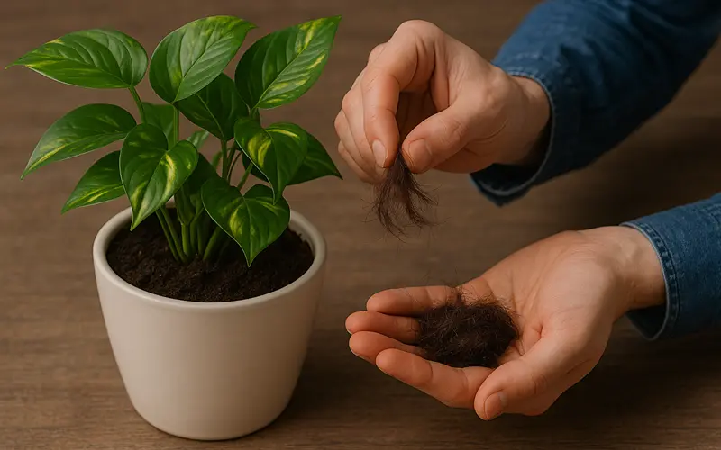 تقویت خاک گلدان با موی سر